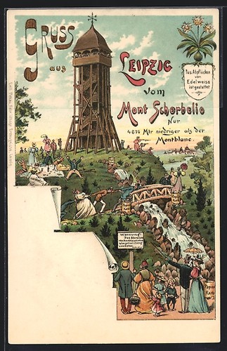 Litografia lipsia torre di - lipsia,,