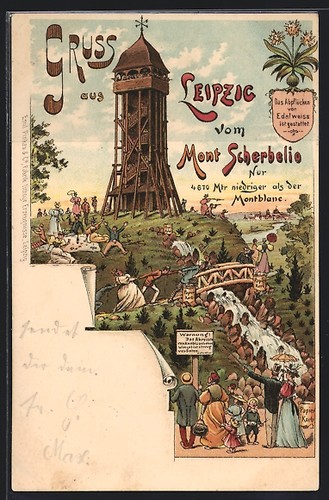Litografia lipsia torre di - lipsia,,